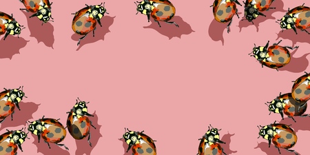 A form for a postcard with ladybugs. Empty space for text designer with colorful decoration. Vector.のイラスト素材