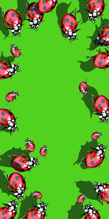 A form for a postcard with ladybugs. Empty space for text designer with colorful decoration. Vector.のイラスト素材