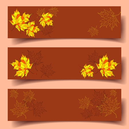 three banners with beautiful hand-drawn leaves.のイラスト素材