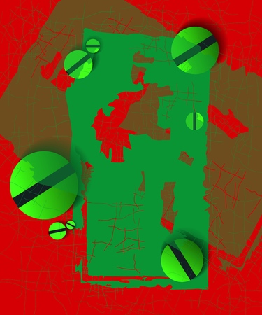 The background consists of decorative screws and an old canvas.のイラスト素材
