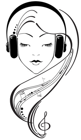 Beautiful girl listening to headphonesのイラスト素材