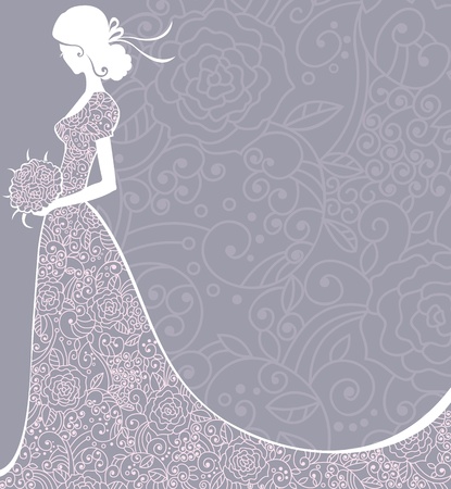 Wedding floral background with bride.  illustration.のイラスト素材