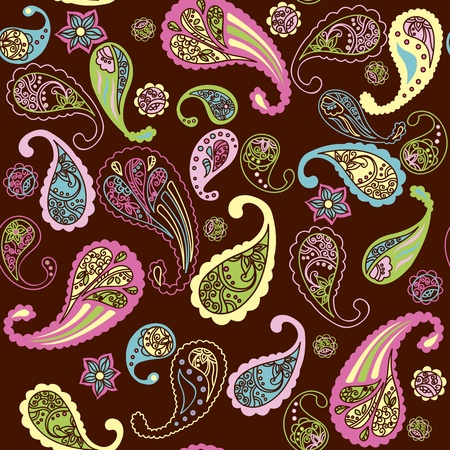 Paisley colored seamless pattern on brown backgroundのイラスト素材