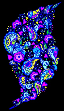 Colored abstract floral pattern on black backgroundのイラスト素材