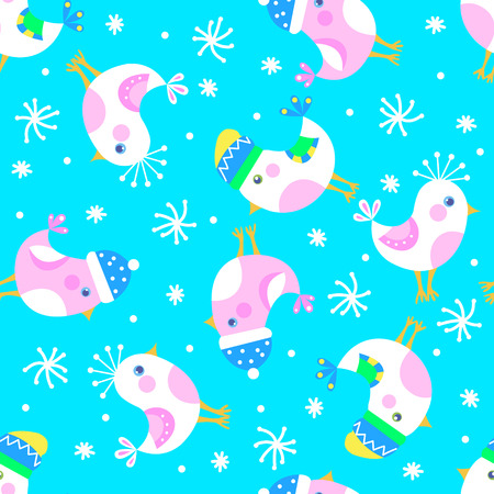Winter seamless pattern with cute birds  Vector illustration のイラスト素材