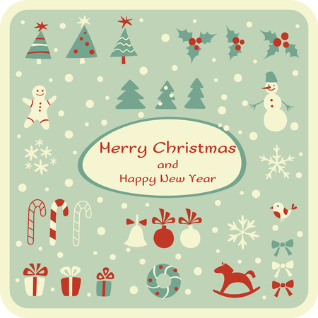 Set of Christmas graphic elements in retro styleのイラスト素材