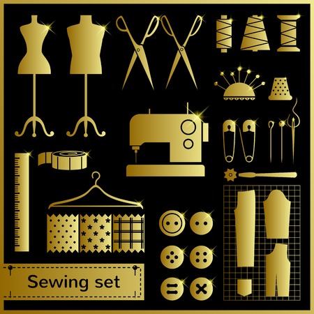 Set of flat vector icons with sewing elementsのイラスト素材