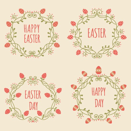 Set of Easter ornate frames with eggs. Vector illustrationのイラスト素材