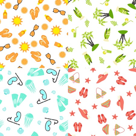 Four bright summer seamless patterns. Vector illustration