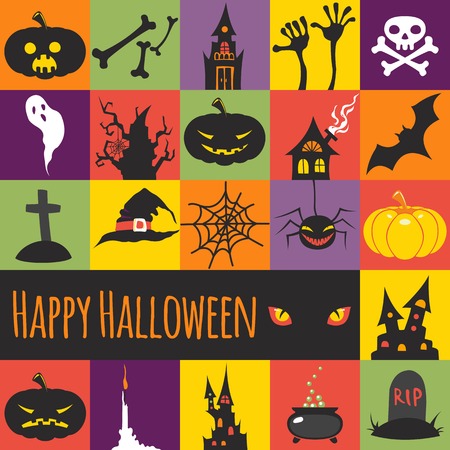 Halloween card with modern flat elements. Vector illustrationのイラスト素材