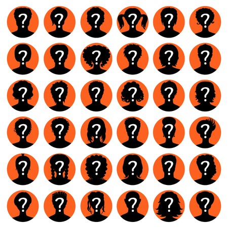 Set of silhouette avatars of girls and guys on white background. Vector illustrationのイラスト素材
