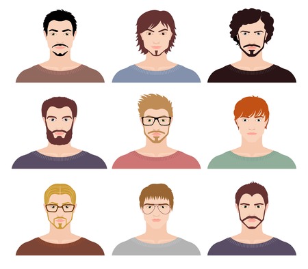 Set of nine avatars of fashion men. Vector illustrationのイラスト素材