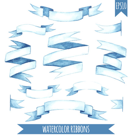 Set of  blue watercolor ribbons. Vector illustrationのイラスト素材