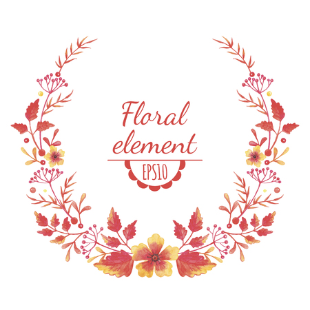 Vector watercolor floral wreath with flowers and leaves. Design for invitation, wedding or greeting cardsのイラスト素材