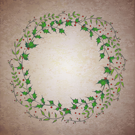 Vector floral wreath with leaves and berries. Design for invitation, wedding or greeting cardsのイラスト素材