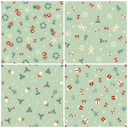 Set of four Christmas seamless patterns. Vector illustrationのイラスト素材