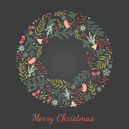 Christmas vector floral wreath. Design for invitation or greeting cardsのイラスト素材