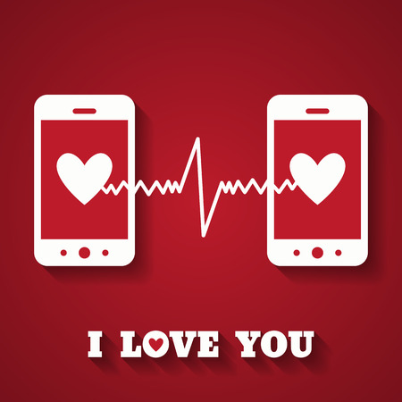 Valentine's day card with hearts on smartphone displays.のイラスト素材
