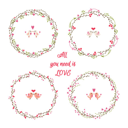 Set of floral wreathes. Love concept. Vector illustrationのイラスト素材