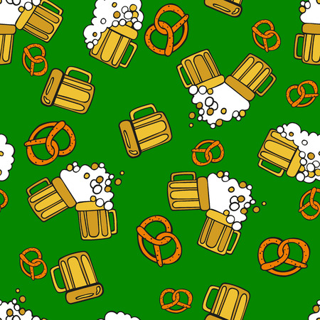 Seamless pattern with beer. Beer festival. Octoberfest. Saint Patrick's Day. Vector illustration. Can be used for backgrounds, fabric prints, scrapbooking, cards, design paperのイラスト素材