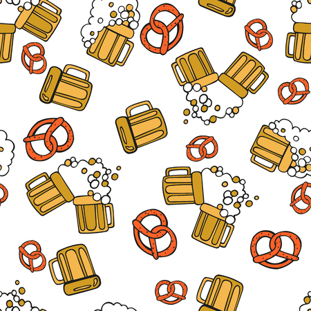 Seamless pattern with beer. Beer festival. Octoberfest. Saint Patrick's Day. Vector illustration. Can be used for backgrounds, fabric prints, scrapbooking, cards, design paperのイラスト素材