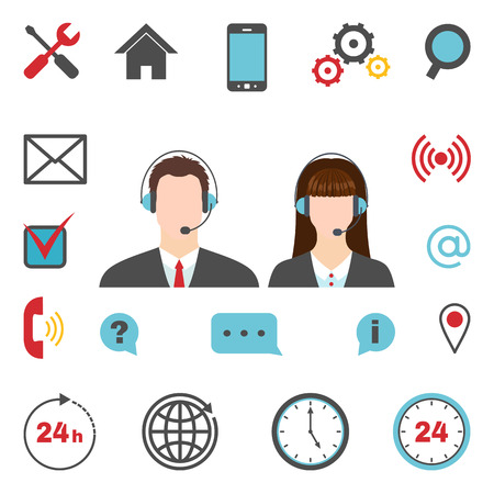 Call center icons set. Support elements. Vector illustrationのイラスト素材