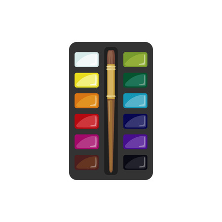 Watercolor paintbox icon in flat style isolated on white background. Paints with brush. Vector illustrationのイラスト素材