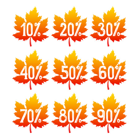 Autumnal sale badges. Fall leaves isolated on white background. Vector illustrationのイラスト素材