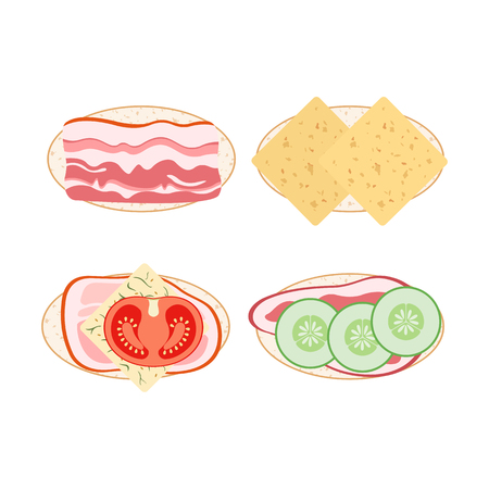 Set of sandwiches icons in flat style isolated on white background. Vector illustration.のイラスト素材