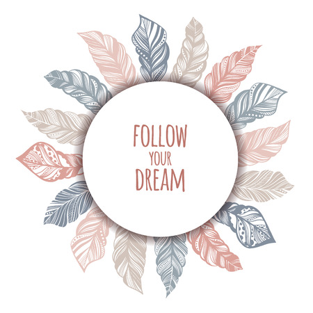 Feather Wreath. Hand Drawn Illustration In Boho Vintage Style Vector illustration.のイラスト素材