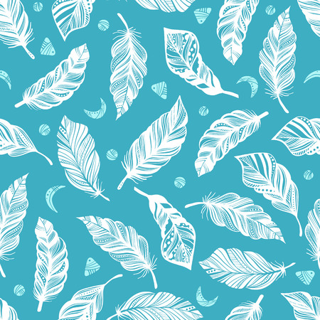 Seamless pattern with feathers. Boho style. Gypsy love. Hippie background. Vector illustration. Textile, fashion, fabric, wrapping texture.のイラスト素材