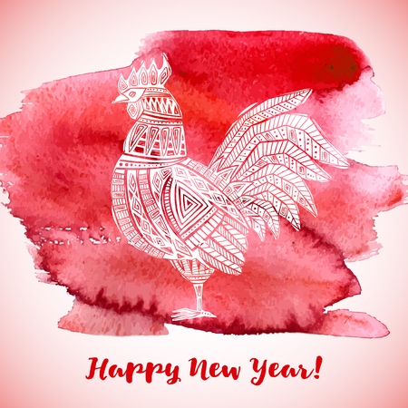 New Year greeting card with Red Rooster. Chinese new year 2017 - Rooster Year. Vector illustrationのイラスト素材