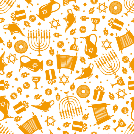 Seamless pattern background with Hanukkah traditional elements in flat style. Vector illustration.のイラスト素材