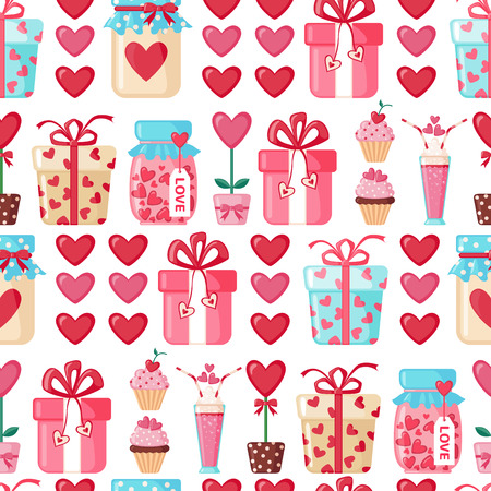 Valentines day seamless pattern with hearts,lips and bows. Love concept. Design element for Wedding or Valentines day. Vector illustrationのイラスト素材