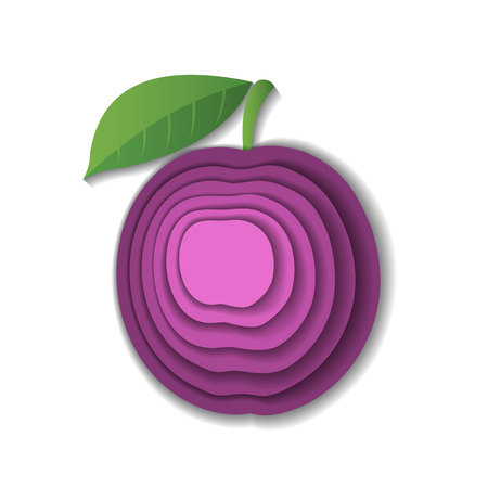 Paper art plum. Vector illustration. Paper cut style plum. Origami concept.のイラスト素材