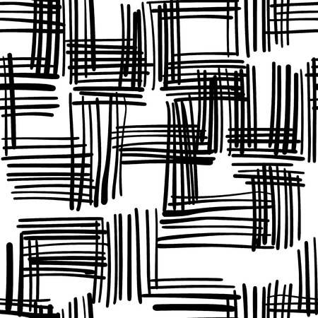 Hand drawn ink seamless pattern isolated on white. Endless vector primitive background with black lines. Vector illustration.のイラスト素材