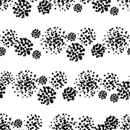 Hand drawn seamless pattern isolated on white. Endless vector primitive background with black dots. Stylish monochrome doodles. Vector illustration.のイラスト素材