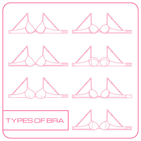 Set of female bras icons in line art style.のイラスト素材