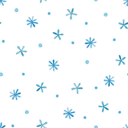 Seamless watercolor pattern with snowflakes. Christmas and New Year background. Design element for textile, wrapping, scrapbooking or wallpaper.の写真素材