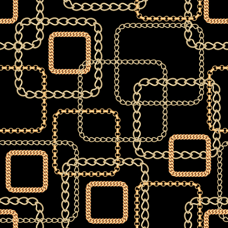 Gold and silver Chain Jewelry seamless pattern on black background. Design element for textile, fabric, wallpaper or etc. Vector Illustration.のイラスト素材