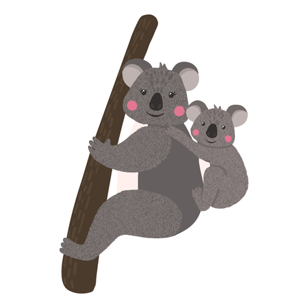 Hand drawn cute koala mom with baby isolated on white background. Australian animal. Vector illustration.のイラスト素材