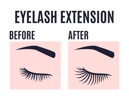 Eyelashes extension design before and after the care result. Vector illustration. Vector illustration.のイラスト素材