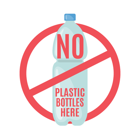 Say no to plastic bottle icon in flat style isolated on white background. Pollution problem concept. Vector illustration.のイラスト素材
