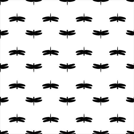 Black and white dragonfly seamless pattern isolated on white background. Monochrome illustration. Design element for textile, fabrics, wallpaper, scrapbooking or etc. Vector illustration.のイラスト素材