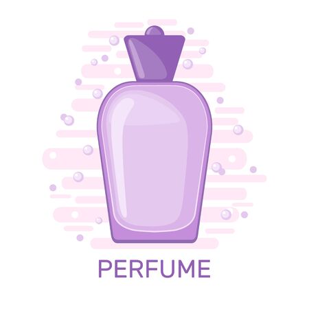 Cute poster with pink perfume bottle isolated on white background. Vector illustration.のイラスト素材