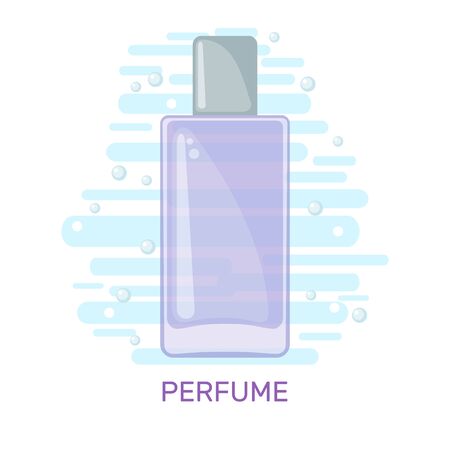 Cute poster with pink perfume bottle isolated on white background. Vector illustration.のイラスト素材