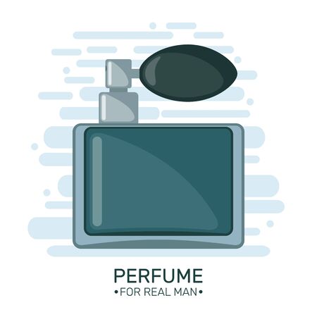 Cute poster with pink perfume bottle isolated on white background. Vector illustration.のイラスト素材