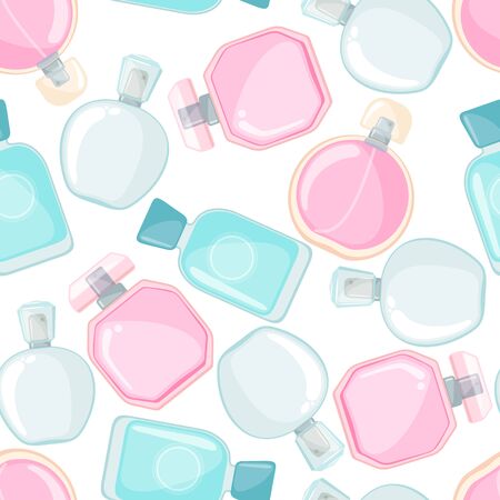 Seamless pattern with perfume bottle in flat style isolated on white background. Vector illustration.のイラスト素材