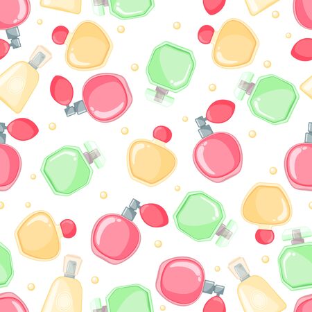 Seamless pattern with perfume bottle in flat style isolated on white background. Vector illustration.のイラスト素材