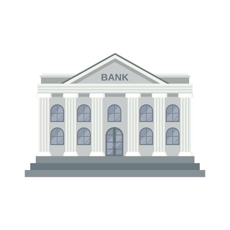 Bank Building icon in flat style isolated on white background. Vector illustration.のイラスト素材